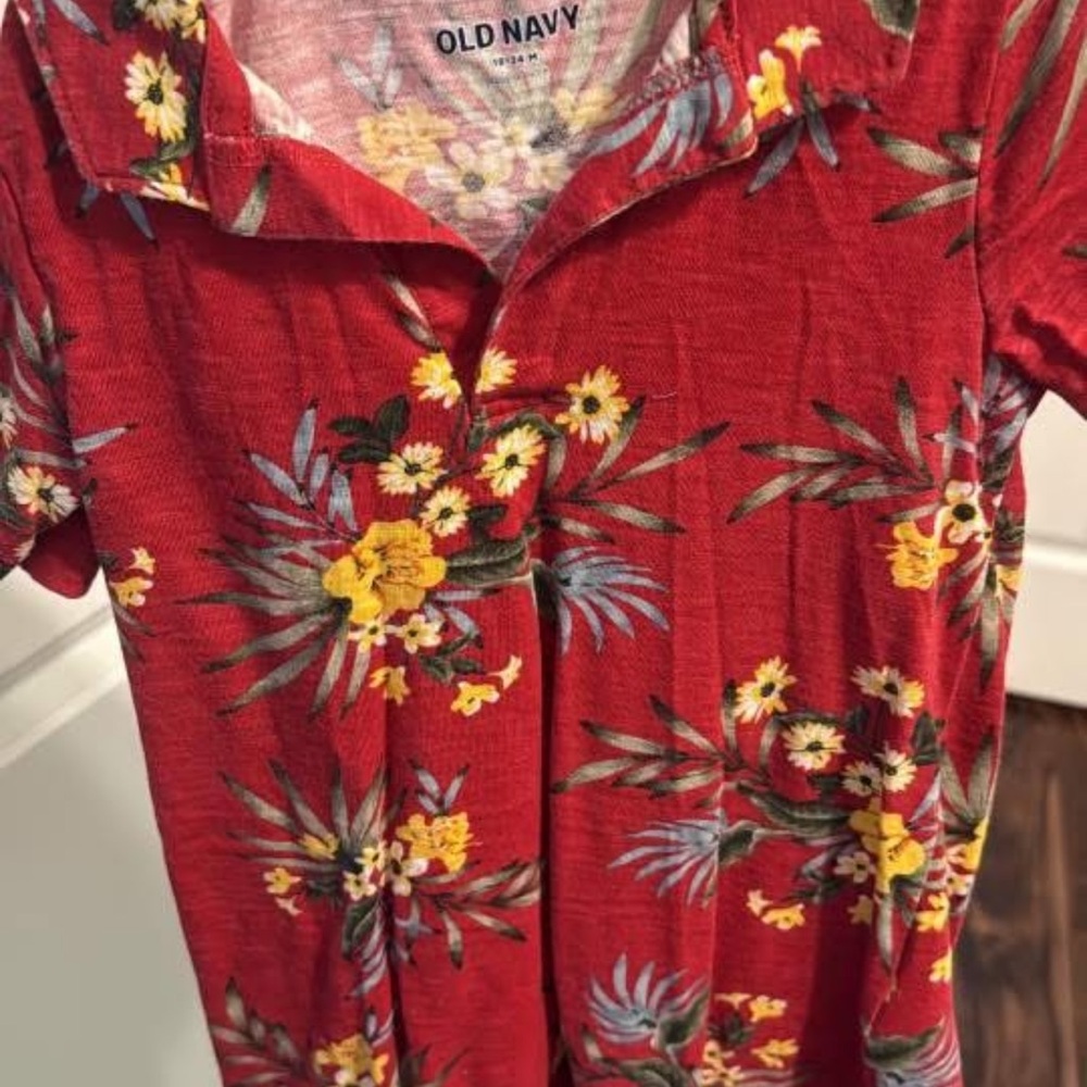 Old Navy Red Shirt with Yellow Floral Design